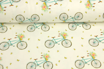 Restmenge 1 Meter Jersey mit Fahrrädern und Blumen